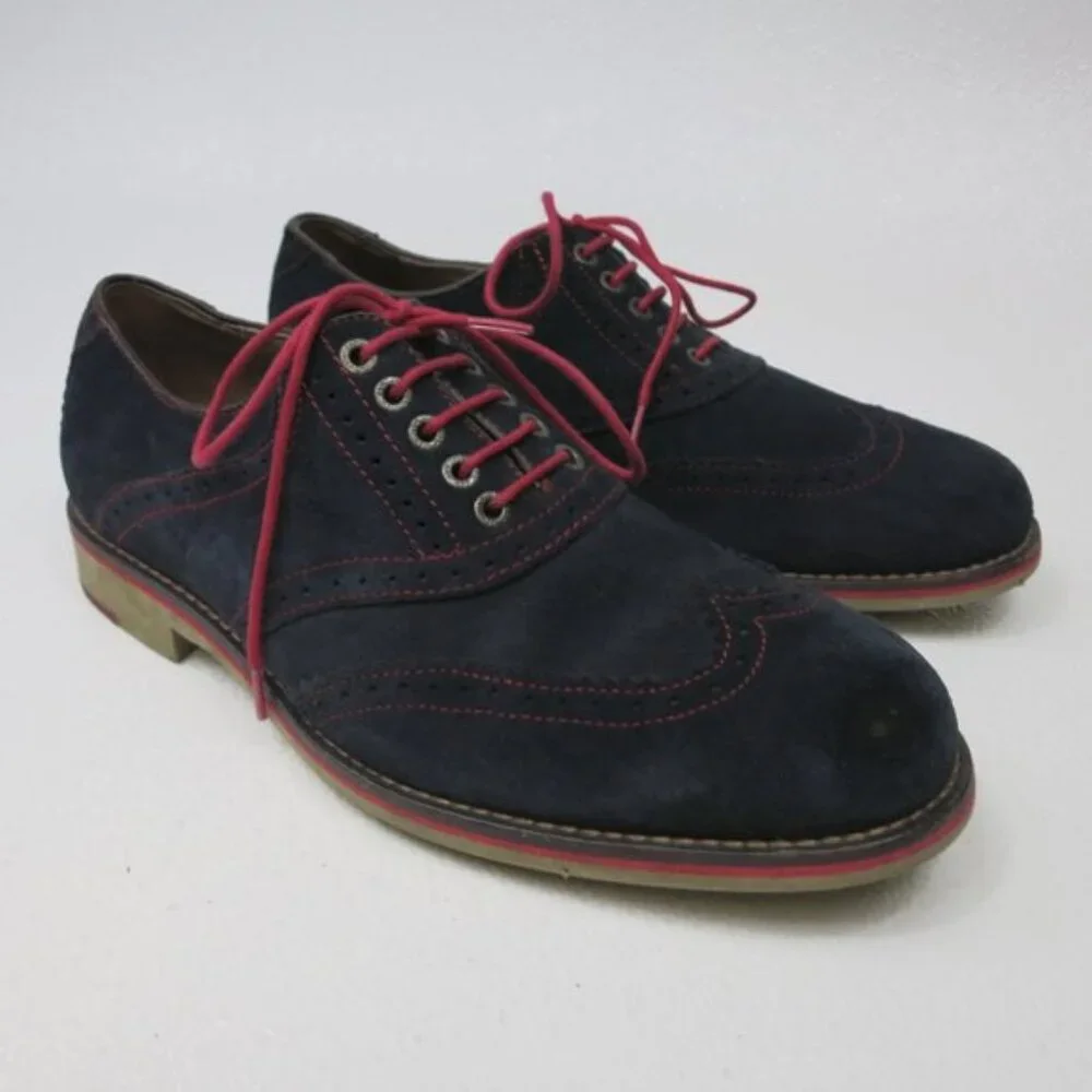Johnston & Murphy Blue Suede Shoes Mens Wingtip Oxfords Dress Footwear Sz 8.5 M
